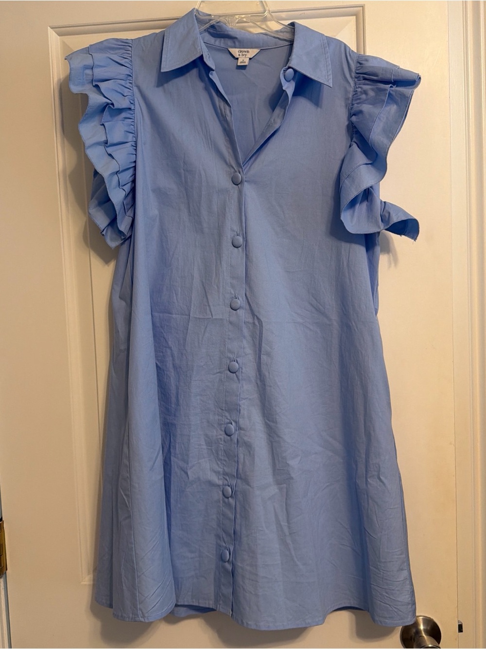crown & ivy Light Blue Ruffle-Sleeve Mini Dress